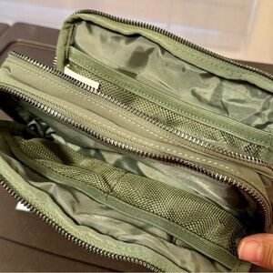 Iris & Rainbow Duo Crossbody in Olive Green. Long strap size inclusive